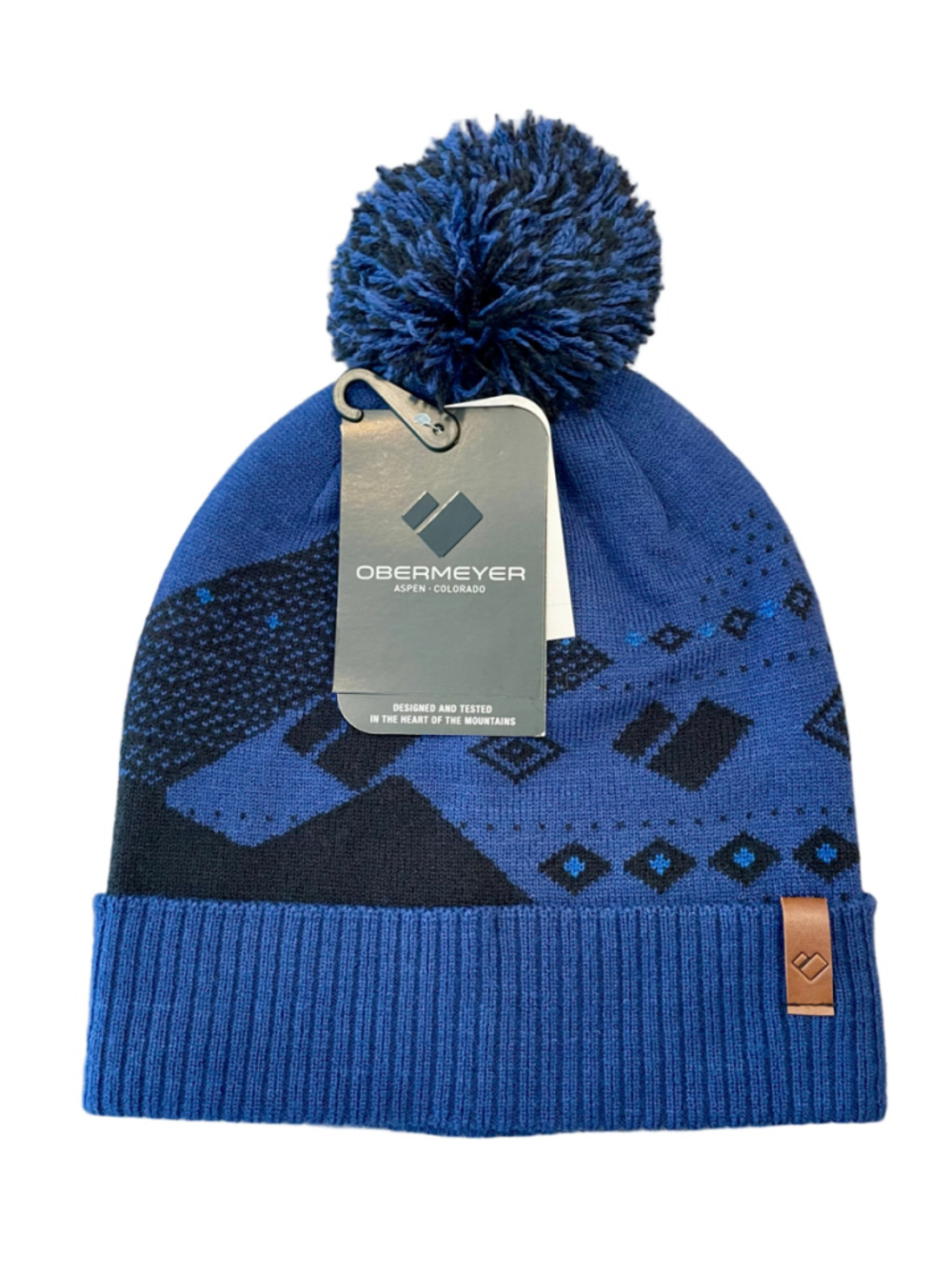 Obermeyer Telluride Pom Beanie Women’s Navy Blue Fair Isle Ski Hat NWT